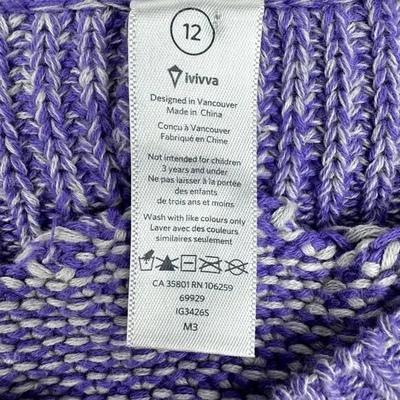 Ivivva Busy to‎ be Cozy V-Neck Pullover Sweater Girl's 12 Purple Knit Slim Fit - Picture 2 of 9